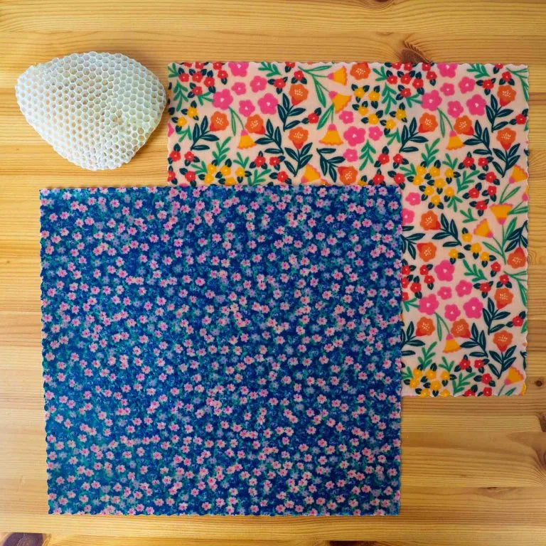Pack de 2 emballages réutilisables en cire d'abeille - Taille Medium (28 × 25,5 cm)